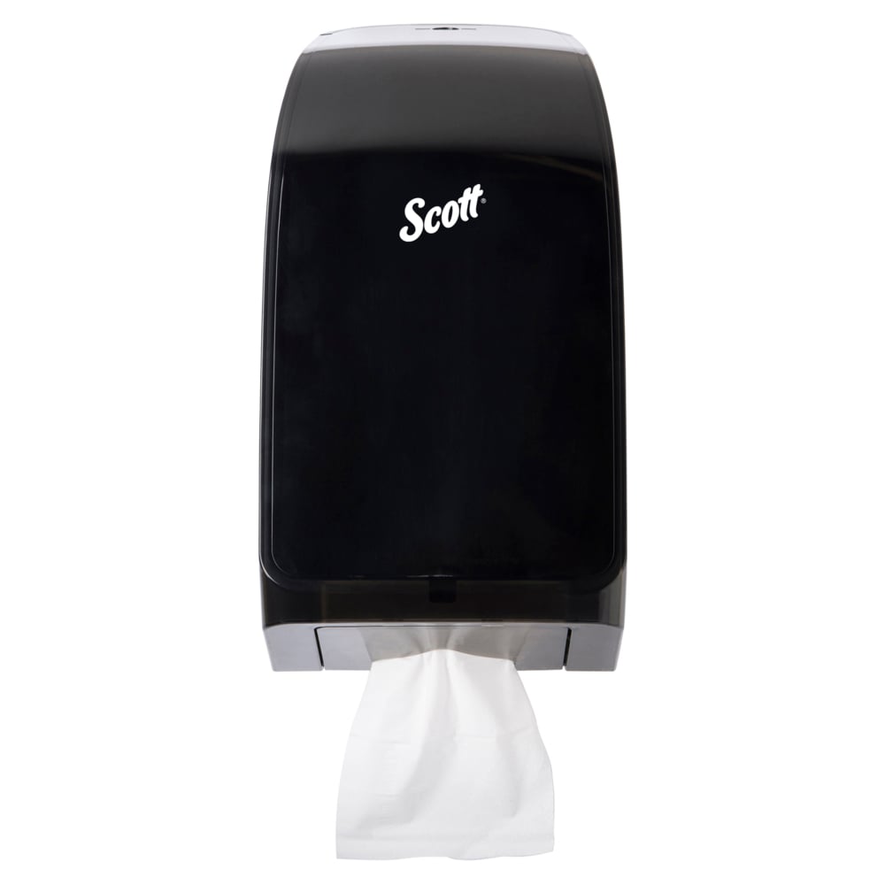 Distributrice de papier hygiénique Scott® (39728), noire, compatible avec le papier hygiénique Scott® et Cottonelle®, 7 po x 5,7 po x 13,3 po (qté 1) - 39728