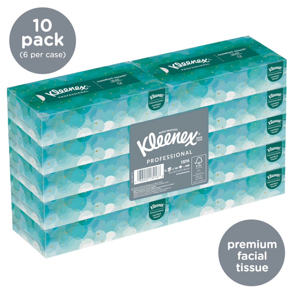 Kleenex® Professional Facial Tissue for Business (13216), Flat Tissue Boxes (60 Boxes/Case, 100 Tissues/Box, 6,000 Tissues/Case) - 13216