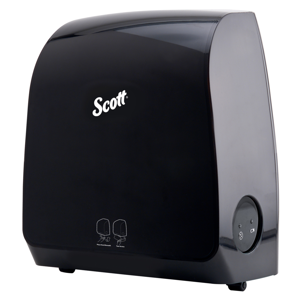 Distributrice automatique d’essuie-mains en rouleau Scott® Pro™ (34348), noire, pour les essuie-mains en rouleau Scott® Pro™ avec mandrin bleu, 32,16 cm x 41,76 cm x 23,32 cm (12,66 po x 16,44 po x 9,18 po) (qté 1) - 34348