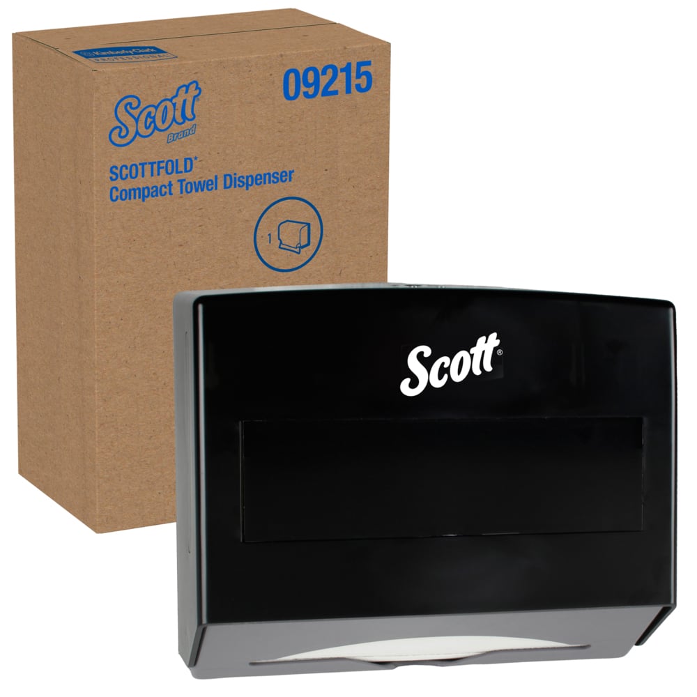 Distributrice d’essuie-mains pliés Scott® Scottfold™ (09215), noire, 27,31 cm x 22,86 cm x 12,07 cm (10,75 po x 9,0 po x 4,75 po) (qté 1);Distributrice d’essuie-mains en papier compacte Scottfold de Scott (09215), petite distributrice d’essuie-mains, noire - 09215