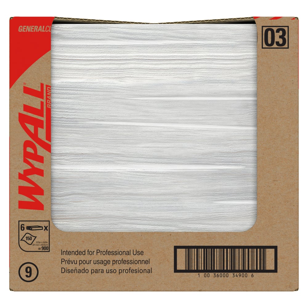 WypAll® GeneralClean™ X60 Multi-Task Cleaning Cloths (34900), Flat Sheets, Strong and Absorbent Towels, White (150 Sheets/Pack, 6 Packs/Case, 900 Sheets/Case) - 34900