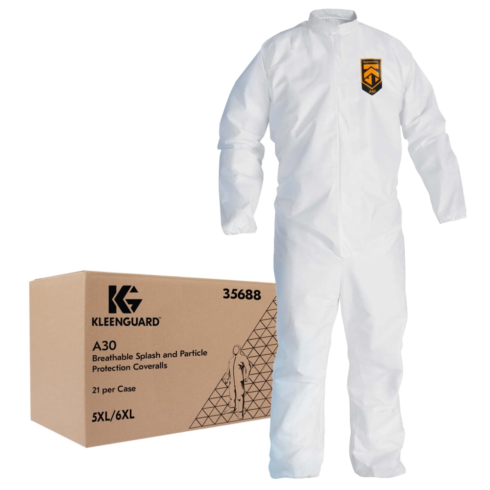 KleenGuard™ A30 Breathable Splash & Particle Protection Coveralls (35688), White, 5XL/6XL (Qty 21) - 35688