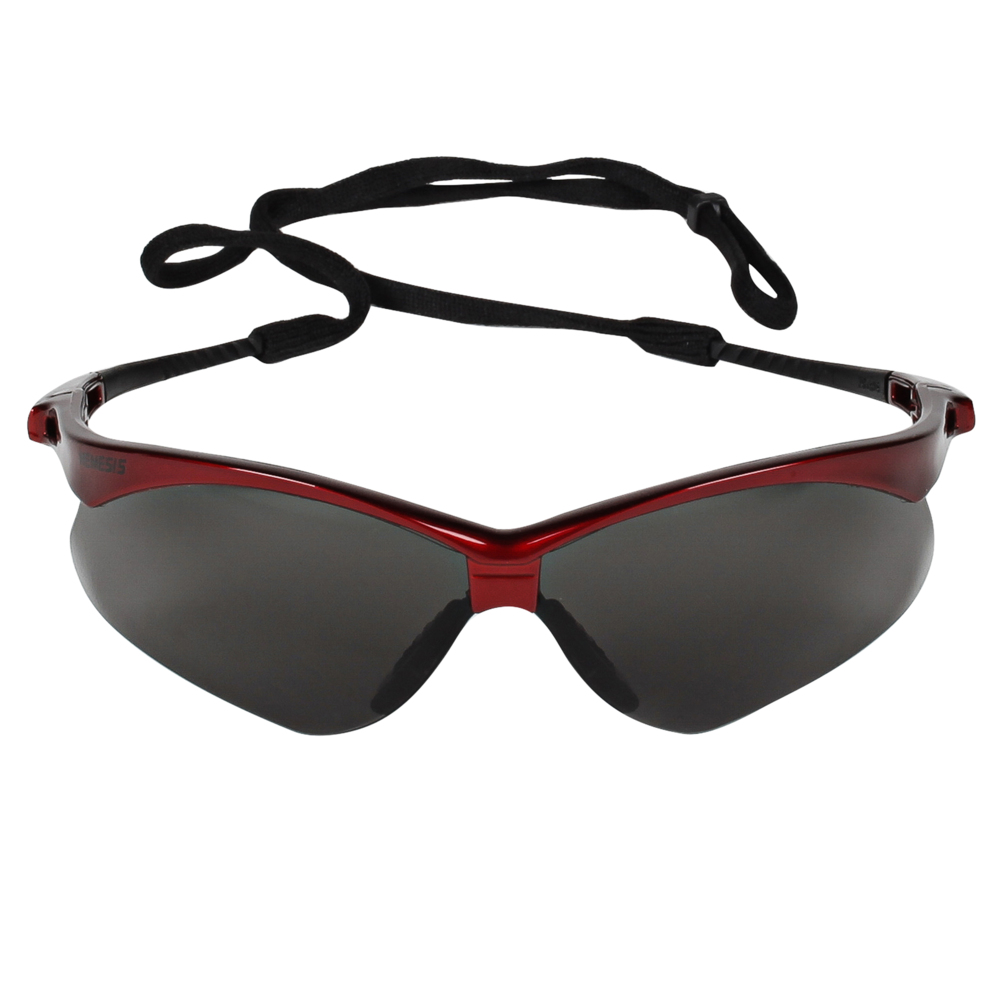 KleenGuard™ Nemesis™ Safety Glasses (22611), with KleenVision™ Anti-Fog Coating, Smoke Lenses, Red Frame, Unisex for Men and Women (Qty 12) - 22611