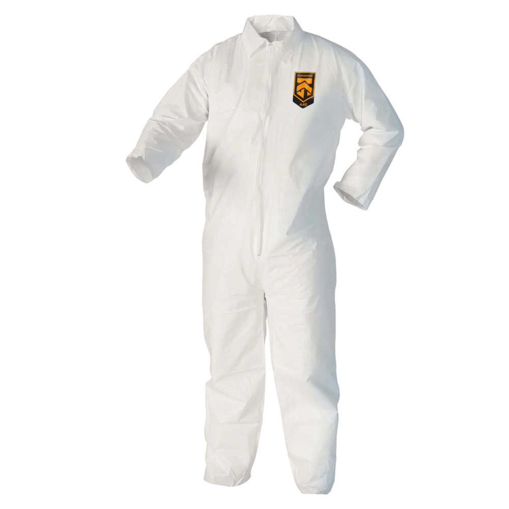 KleenGuard™ A40 Liquid & Particle Protection Coveralls (44303), Zipper Front, White, Large (Qty 25) - 44303