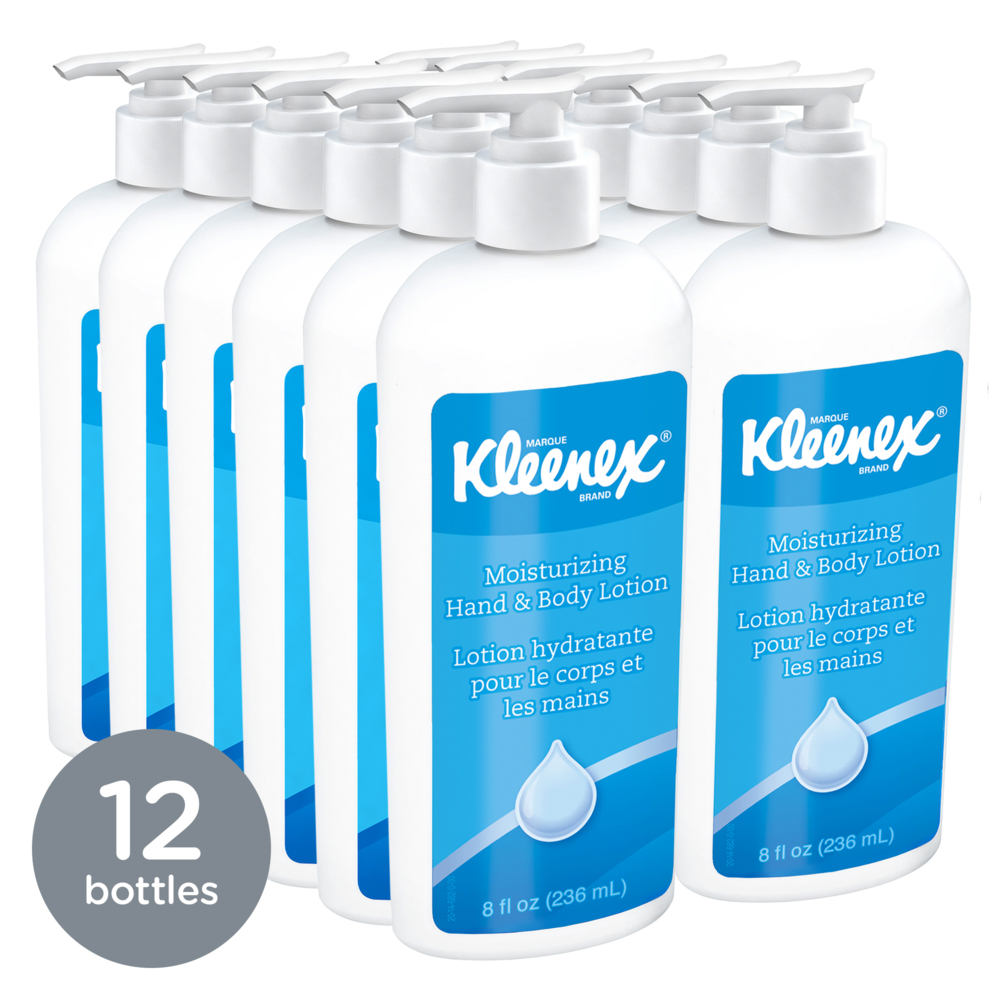 Kleenex® Moisturizing Hand and Body Lotion (35363), 8 oz. Pump Bottles, White, Fresh Scent, NSF E-4 Rated, (12 Bottles/Case) - 35363