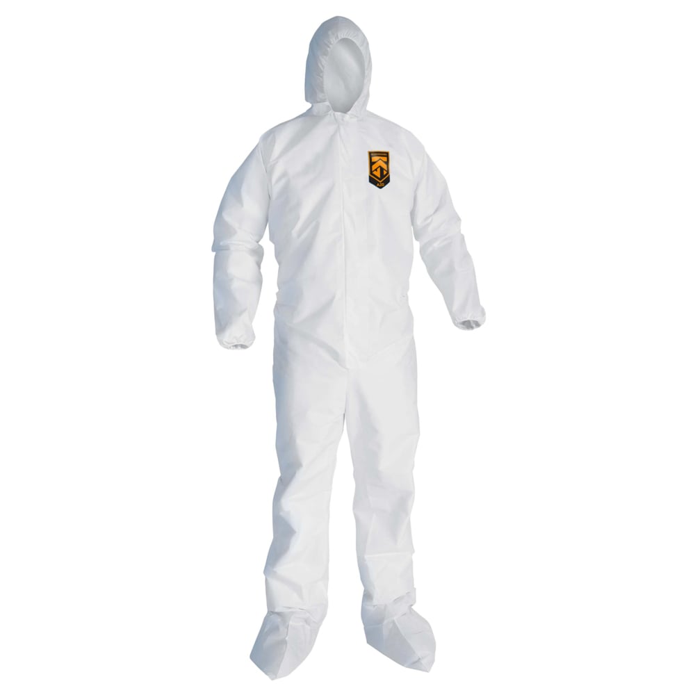 KleenGuard™ A10 Light Duty Coveralls (10608), Zip Front, Elastic Wrists, Hood, Boots, Breathable Material, White, XL, 25 / Case - 10608