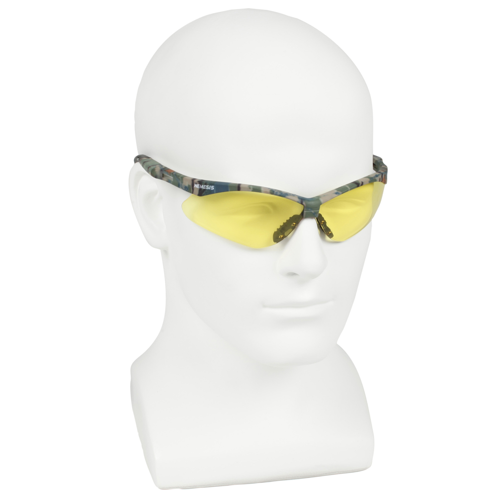 KleenGuard™ Nemesis™ Safety Glasses (22610), with Anti-Fog Coating, Amber (Yellow) Lenses, Green Frame, Unisex for Men and Women (Qty 12) - 22610
