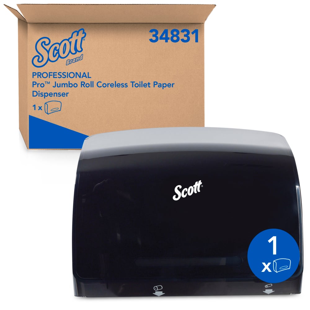 Scott® Pro Coreless Jumbo Roll Toilet Paper Dispenser (34831), Black, 14.13" x 10.39" x 5.87" (Qty 1) - 34831