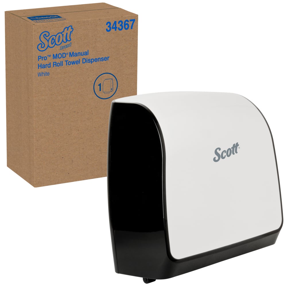 Scott® Pro Manual Hard Roll Towel Dispenser (34367), White, for Grey Core Scott® Pro Roll Towels, 12.66" x 16.44" x 9.18" (Qty 1) - 34367