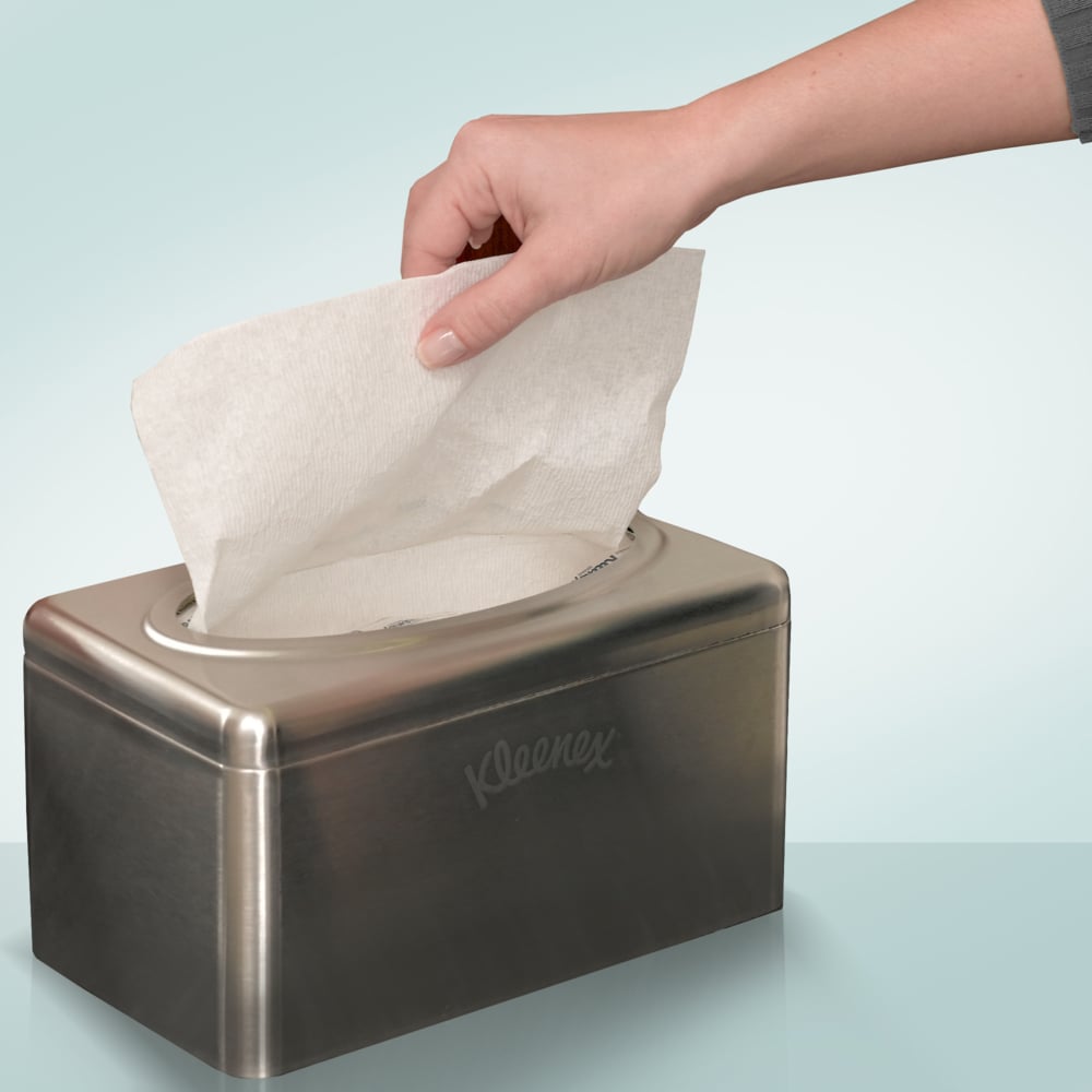 Cache-boîte en acier inoxydable pour distributrice de comptoir de Kleenex (09924), pour boîte POP-UP d’essuie-mains de Kleenex, 2 par caisse - 09924