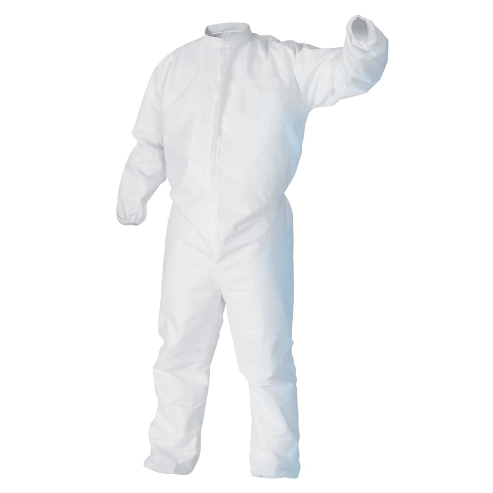 Kimtech™ A5 Cleanroom Coveralls (49833), Covered Zipper, Storm Flap, Thumb Loops, High Collar, Bulk Package, White, Large, 25 / Case - 49833