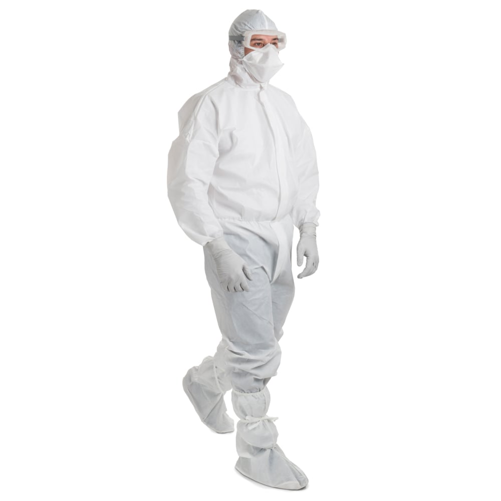 Kimtech™ A6 Breathable Liquid Protection Coveralls (47681), Covered Zipper, Elastic Cuffs, Thumb Loops, Hood, White, Small, 25 / Case - 47682