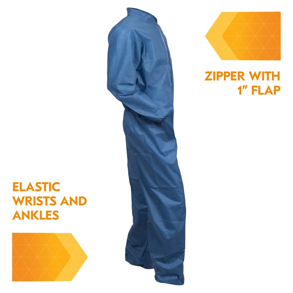 KleenGuard™ A20 Breathable Particle Protection Coveralls (58507), REFLEX Design, Zip Front, Elastic Back, Wrists & Ankles, Blue Denim, 4XL, 20 / Case - 58507