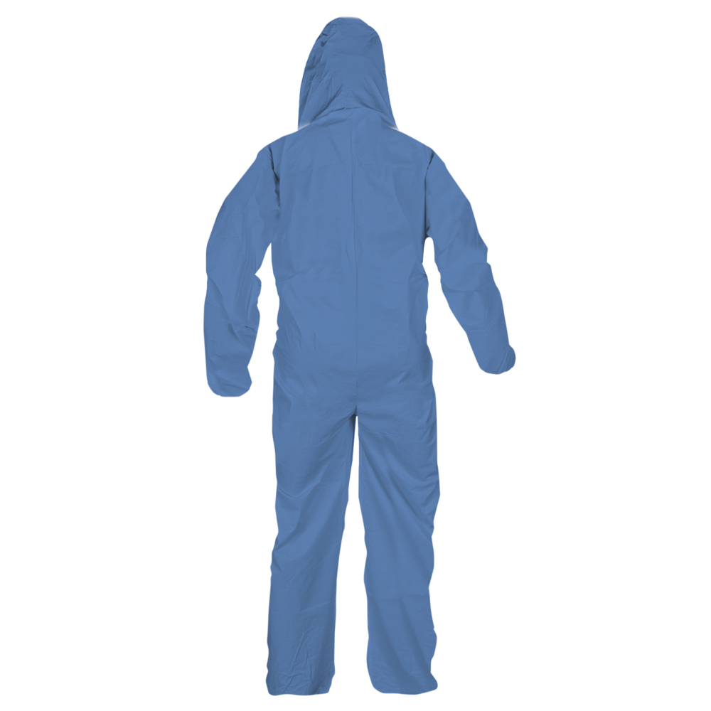 KleenGuard™ Chemical Resistant Suit, A60 Bloodborne Pathogen & Chemical Splash Protection Coveralls (45022), Hood, Medium, Blue, 24 Garments / Case - 45022