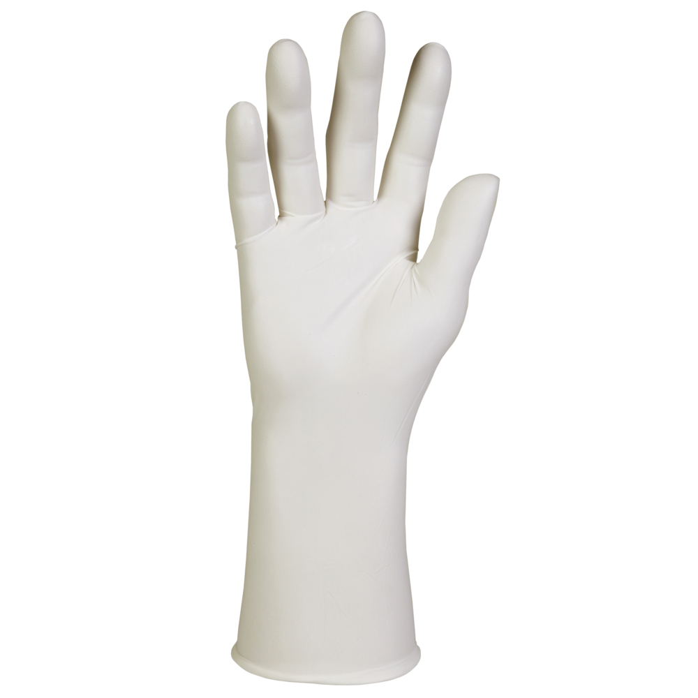 Gants en nitrile blanc Kimtech G3 (56882), pour les salles blanches de classe 4 ISO ou supérieures, très grande adhérence, ambidextres, 12 po, moyens, emballage double, 100/sac, 10 sacs, 1 000 gants/caisse - 56882