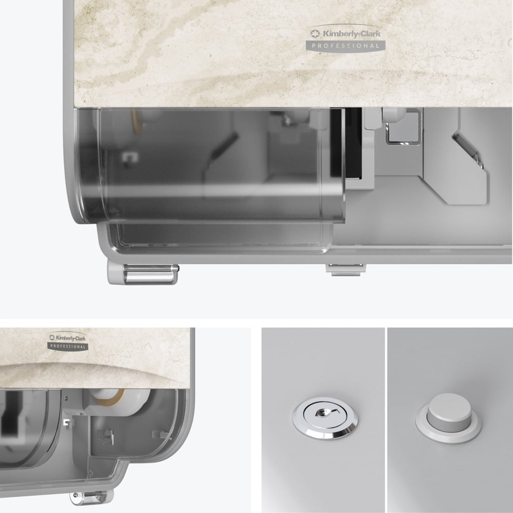 Kimberly-Clark Professional™ ICON™ Coreless Standard Roll Horizontal Toilet Paper Dispenser 2 Roll (58742), with Warm Marble Design Faceplate, 7.9" x 12.4" x 6.42" (Qty 1) - 58742