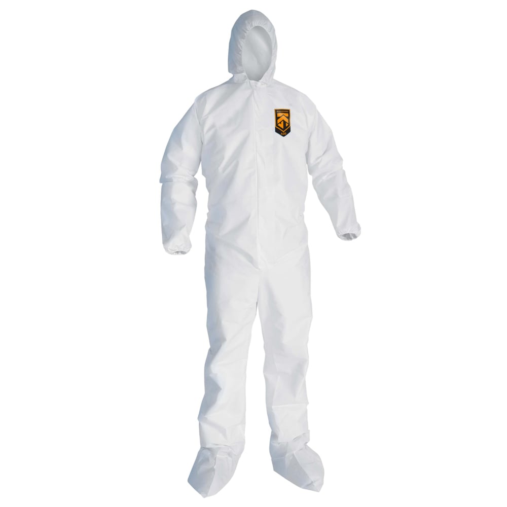 KleenGuard™ A20 Breathable Particle Protection Hooded Coveralls (49125), REFLEX Design, Zip Front, Hood, Boots, White, 2XL, 24 / Case - 49125