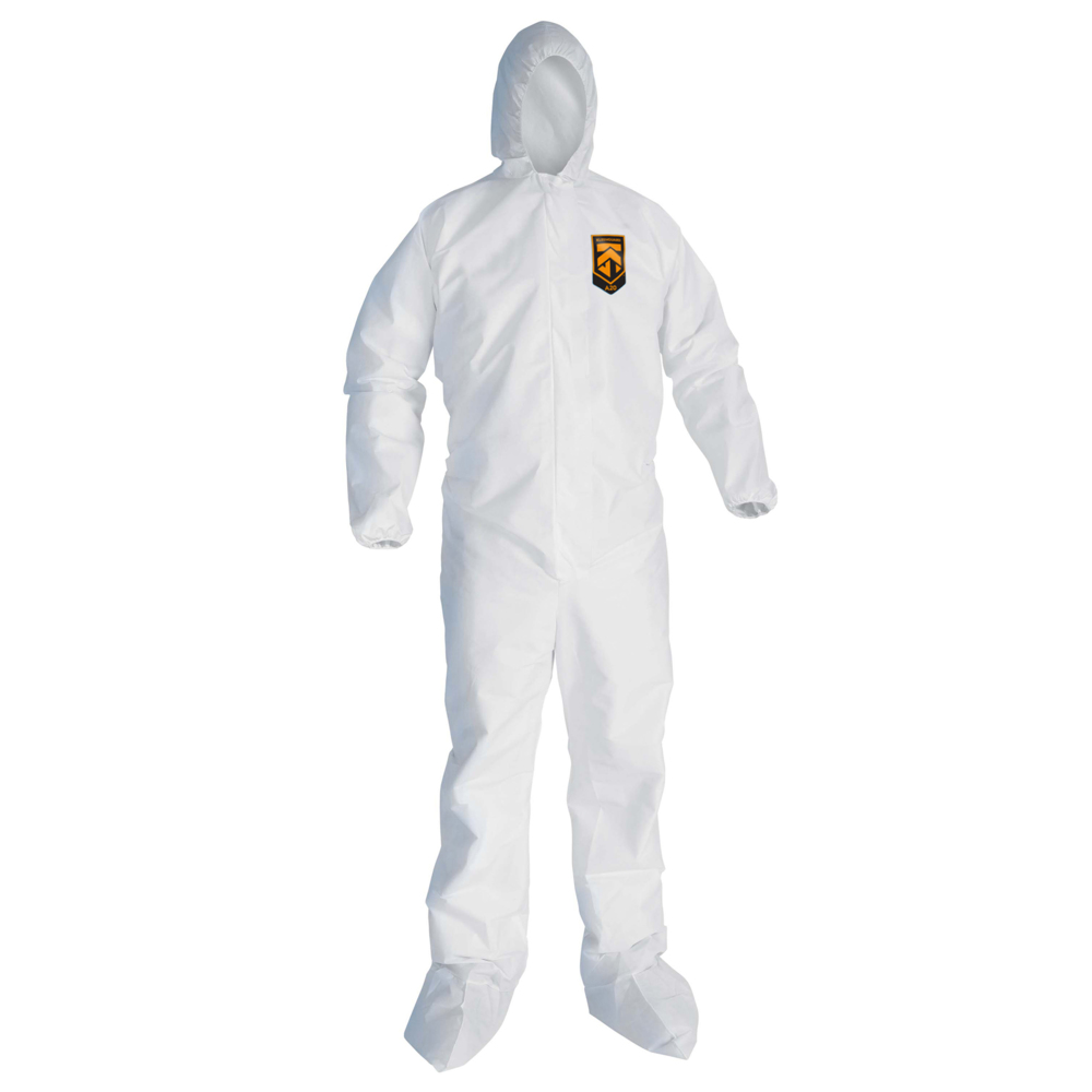 KleenGuard™ A20 Breathable Particle Protection Hooded Coveralls (49125), REFLEX Design, Zip Front, Hood, Boots, White, 2XL, (Qty 24) - 49125