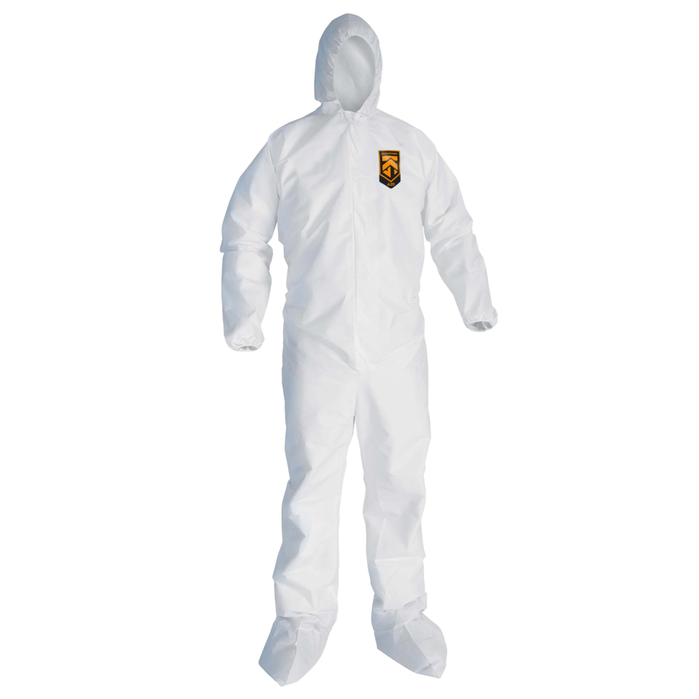 KleenGuard™ A20 Breathable Particle Protection Hooded Coveralls (49127), REFLEX Design, Zip Front, Hood, Boots, White, 4XL, 20 / Case - 49127