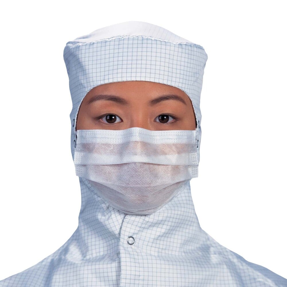 Masque facial de style plissé Kimtech M6 (62477), fixations auriculaires tricotées, emballage double, blanc, taille unique. 500 masques/caisse, 50/sac, 10 sacs - 62477
