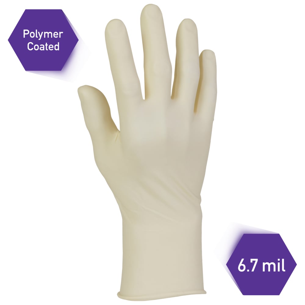 Kimberly-Clark™  PFE Latex Exam Gloves (57440), 6.3 Mil, Ambidextrous, 9.5”, Large, Natural Color, 100 / Box, 10 Boxes, 1,000 Gloves / Case - 57440