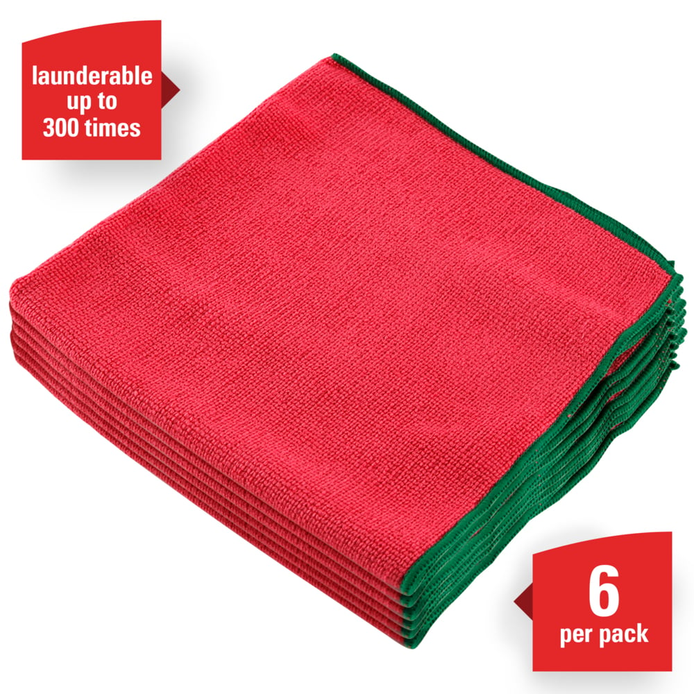 WypAll® Microﬁber Cloths (83980), Reusable, 15.75” x 15.75”, Red (6 Cloths/Pack, 4 Packs/Case, 24 Cloths/Case) - 83980