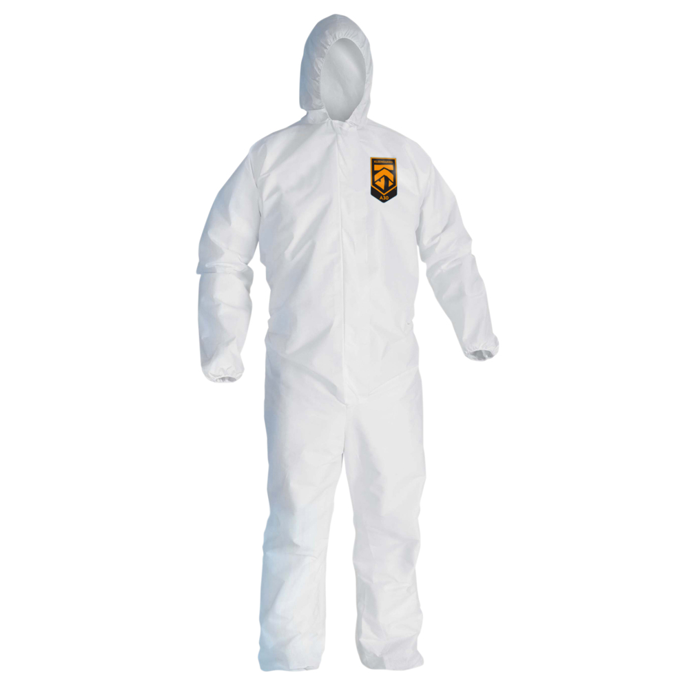 KleenGuard™ A30 Breathable Splash and Particle Protection Coveralls (46117), REFLEX Design, Hood, Zip Front, Elastic Wrists & Ankles (EWA), White, 4XL, 21 / Case - 46117