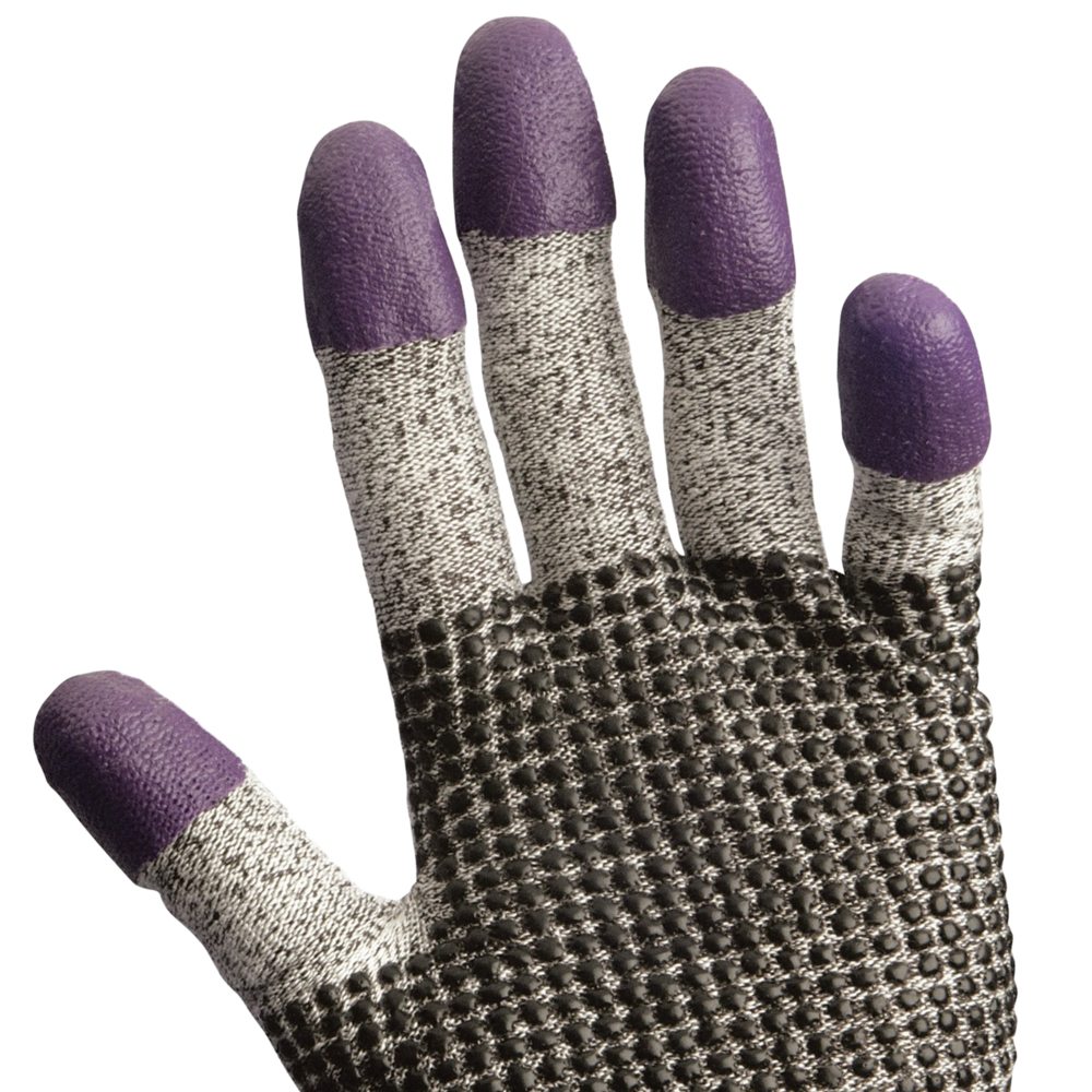 Gants résistants aux coupures en nitrile violet KleenGuard G60 (97431), taille 8 (moyen), gris et noirs avec doigts violets, ambidextres, 1 paquet, 24 gants - 97431