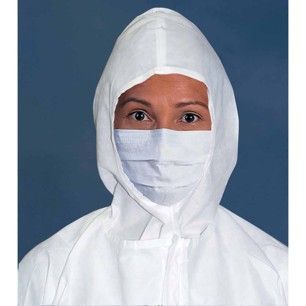 Masque facial de style plissé Kimtech M3 (62465), fixations auriculaires tricotées, emballage double, blanc, taille unique. 500 masques/caisse, 50/sac, 10 sacs - 62465