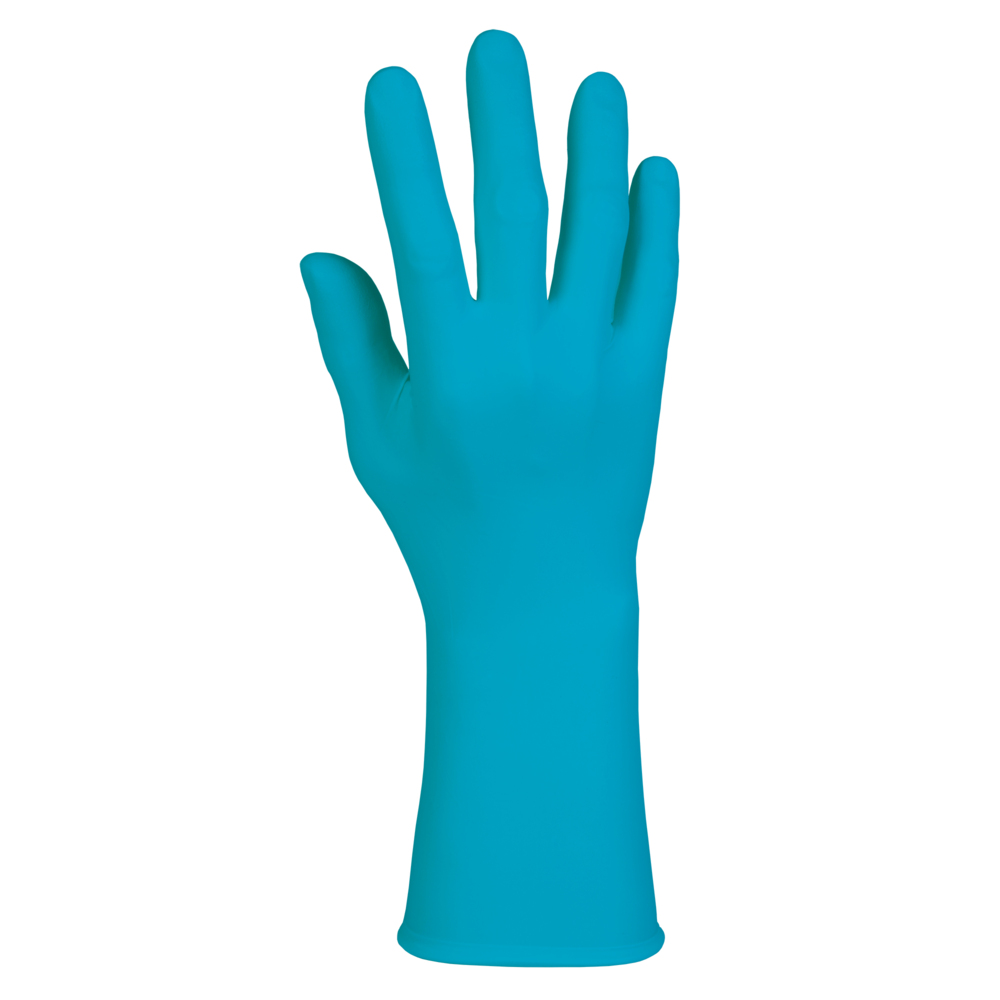 Gants en nitrile bleu Kimtech G3 (56878), pour les salles blanches de classe 4 ISO ou supérieures, fini bisque, ambidextres, 12 po, grands, emballage double, 100/sac, 10 sacs, 1 000 gants/caisse - 56878