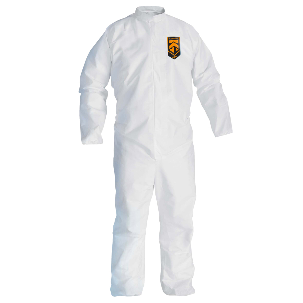 KleenGuard™ A30 Breathable Splash and Particle Protection Coveralls (46002), REFLEX Design, Zip Front, Open Wrists & Ankles, White, Medium, 25 / Case - 46002