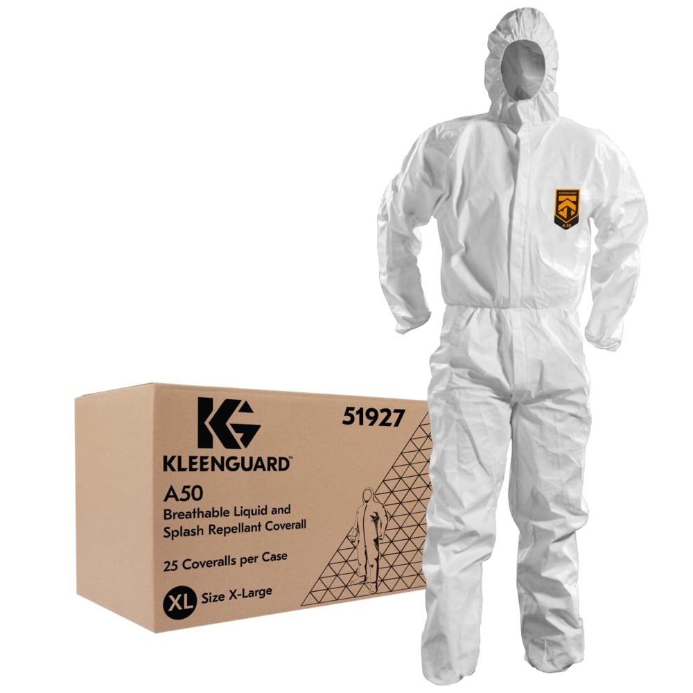 KLEENGUARD A50 Breathable Splash & Particle Protection Coveralls - Hooded / White / XL - 51927