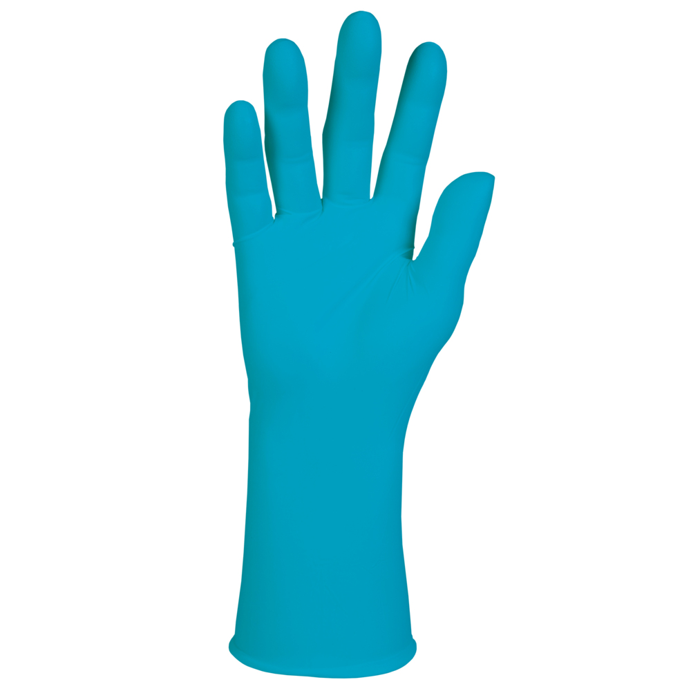 Gants en nitrile bleu Kimtech G3 (56878), pour les salles blanches de classe 4 ISO ou supérieures, fini bisque, ambidextres, 12 po, grands, emballage double, 100/sac, 10 sacs, 1 000 gants/caisse - 56878