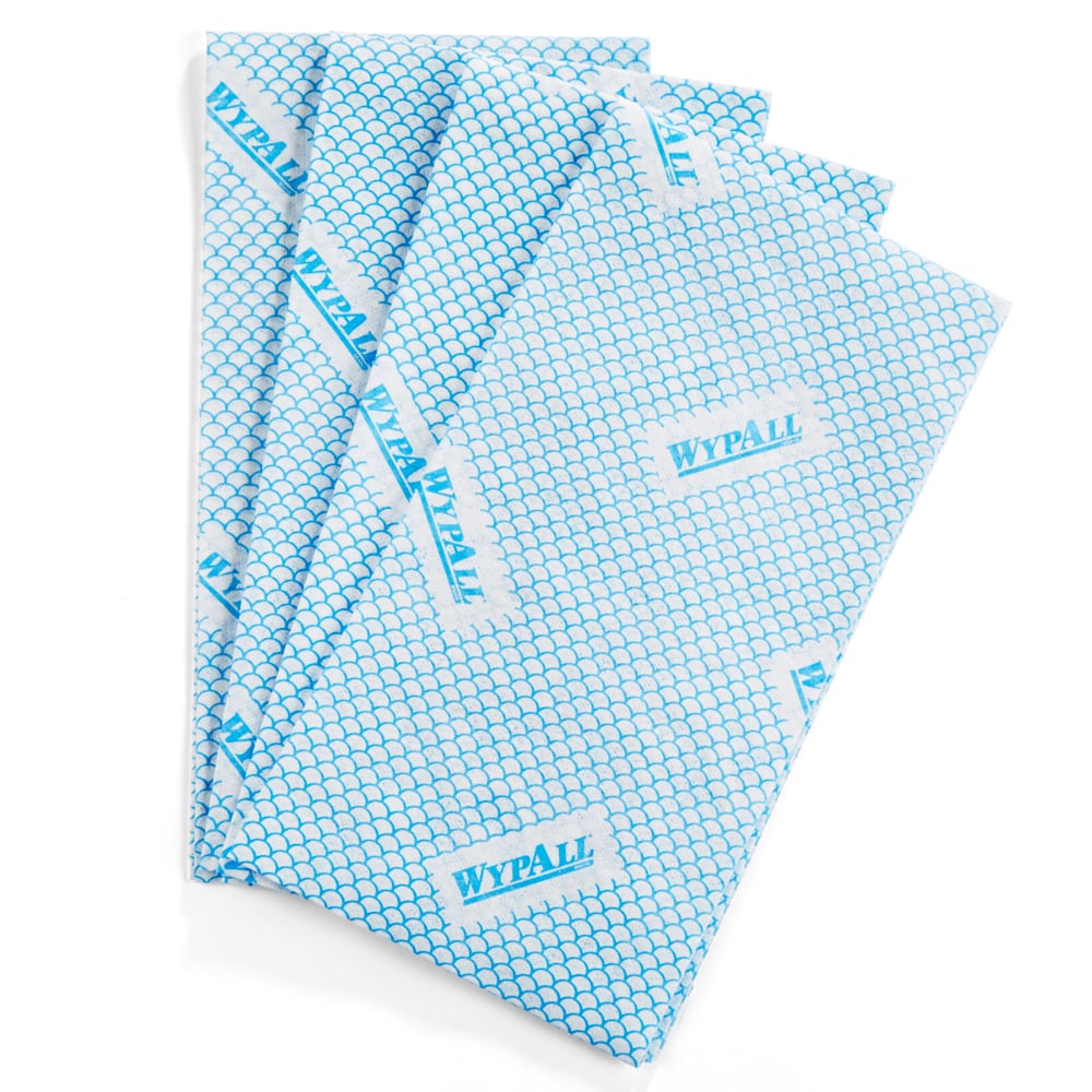 Chiffons très résistants pour le secteur de la restauration WypAll® CriticalClean™ (51633), chiffons pliés en quatre, bleus (100 feuilles/boîte, 1 boîte/caisse, 100 feuilles/caisse) - 51633