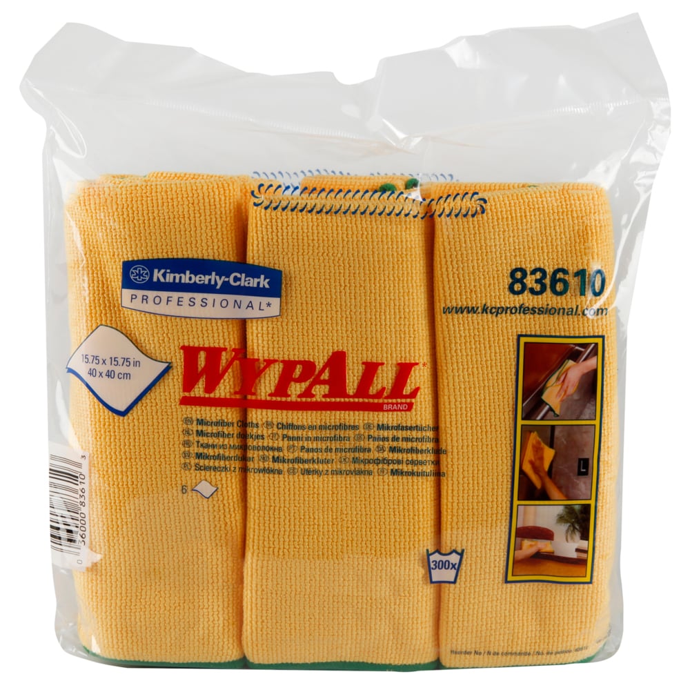 WypAll® Microﬁber Cloths (83610), Reusable, 15.75” x 15.75”, Yellow (6 Cloths/Pack, 4 Packs/Case, 24 Cloths/Case) - 83610