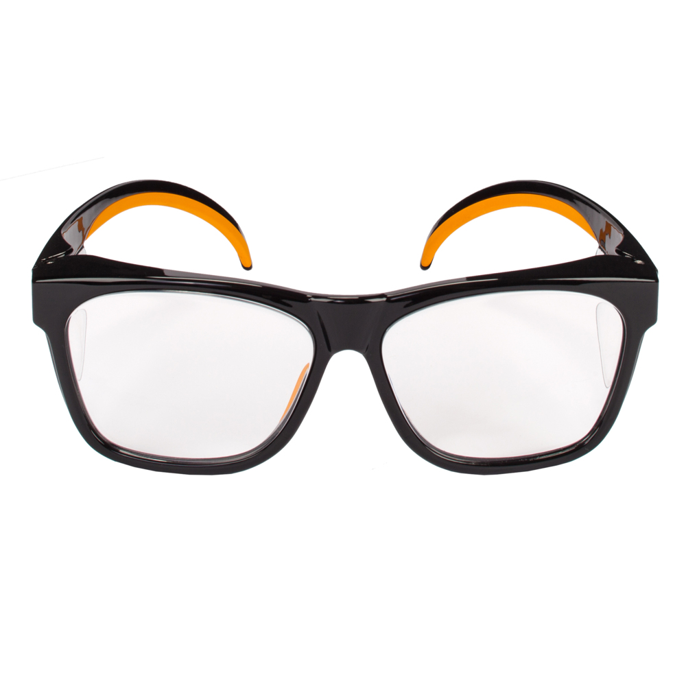 Protection des yeux Maverick de KleenGuard, (49312), verres antireflets transparents avec monture noire et embouts orange, 12 paires/caisse - 49312