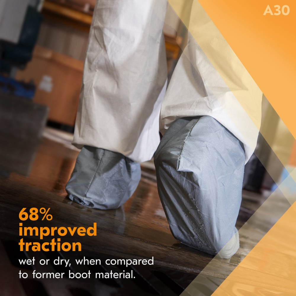 KleenGuard™ A30 Breathable Splash and Particle Protection Coveralls (48966), Reflex Design, Hood, New Skid-Resistant Boots, Zipper Front, Boots, Elastic Wrists, White, 3XL (Qty 21) - 48966