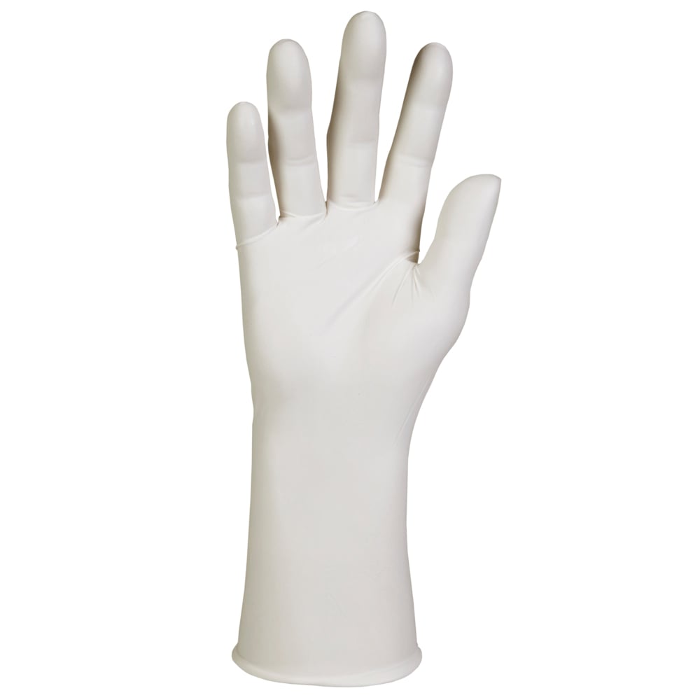 Gants stériles en nitrile blanc stériles Kimtech G3 (56889), pour les salles blanches de classe 4 ISO ou supérieures, 6 mil, spécifiques à la main, 12 po, taille 6,5, 200 paires/caisse, 4 sacs de 50 paires - 56889