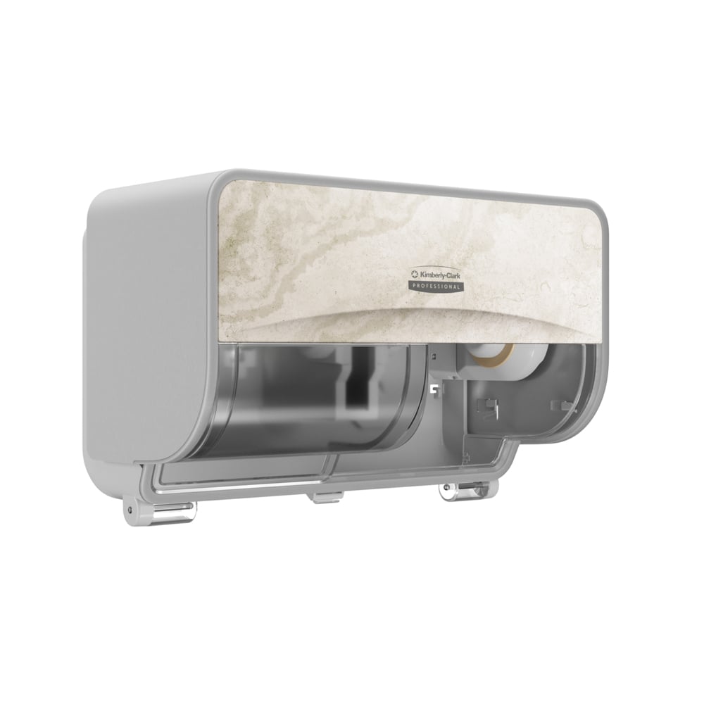 Kimberly-Clark Professional™ ICON™ Coreless Standard Roll Toilet Paper Dispenser 2 Roll Horizontal (58742), with Warm Marble Design Faceplate; 1 Dispenser and Faceplate per Case - 58742