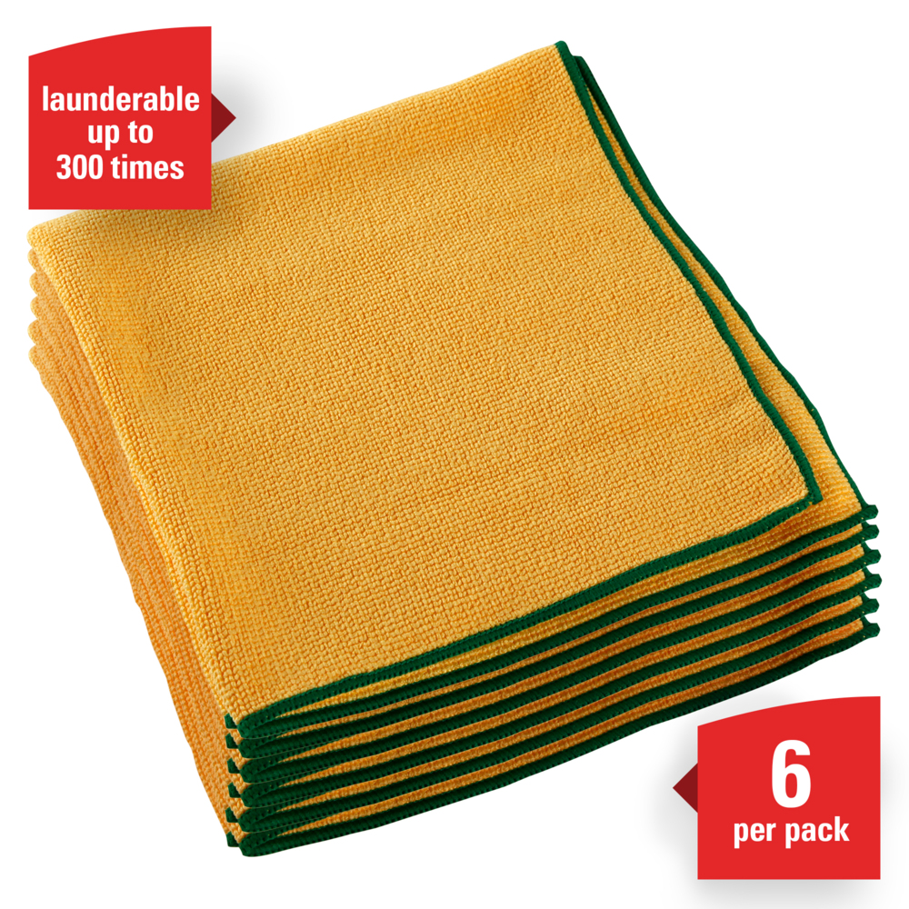 WypAll® Microﬁber Cloths (83610), Reusable, 15.75” x 15.75”, Yellow (6 Cloths/Pack, 4 Packs/Case, 24 Cloths/Case) - 83610