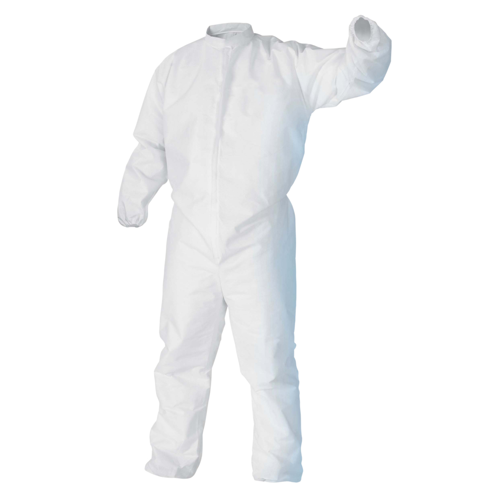 Kimtech™ A5 Cleanroom Coveralls (49834), Covered Zipper, Storm Flap, Thumb Loops, High Collar, Bulk Package, White, XL, 25 / Case - 49834