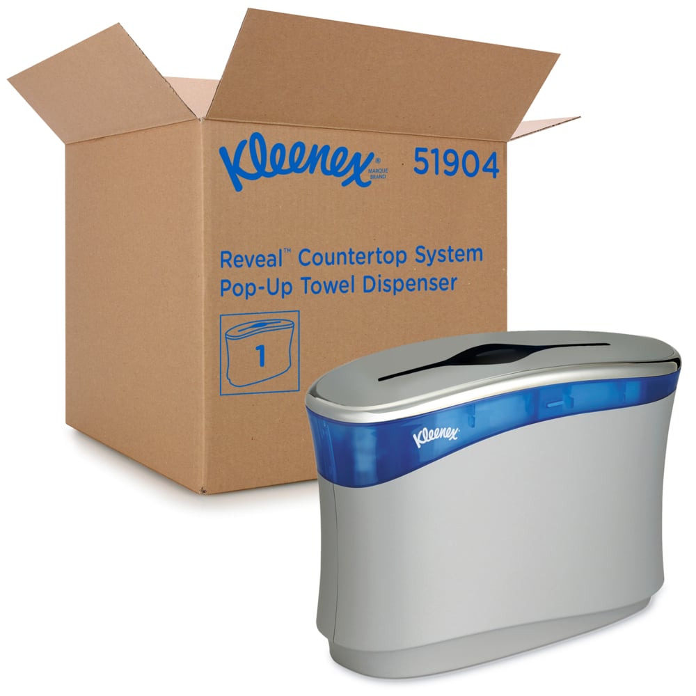 Distributrice d'essuie-mains de comptoir Kleenex Reveal (51904), 13,3 po x 9 po x 5,2 po, convient à certains essuie-mains pliés Kleenex, gris doux, 1/caisse - 51904