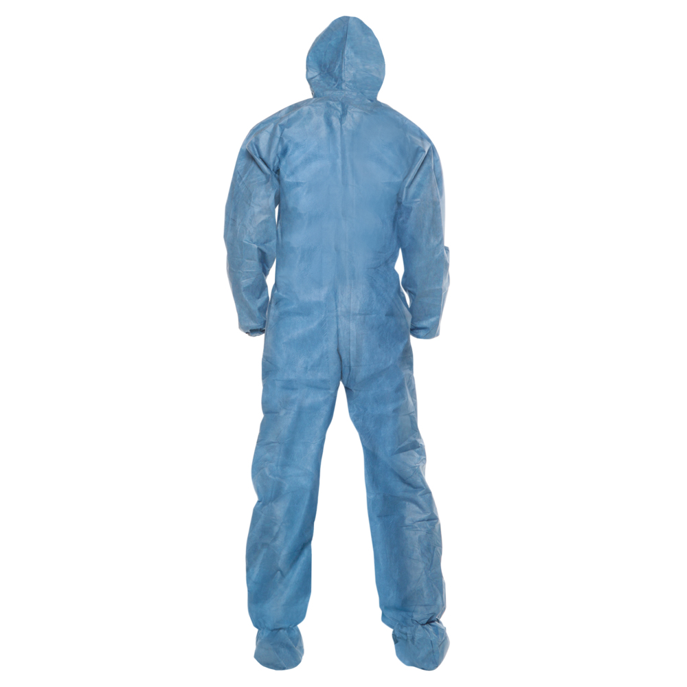 KleenGuard™ A65 Flame Resistant Coveralls with Hood & Boots (45352), Zip Front, Elastic Wrists & Ankles (EWA), Blue, Medium, 25 Garments / Case - 45352