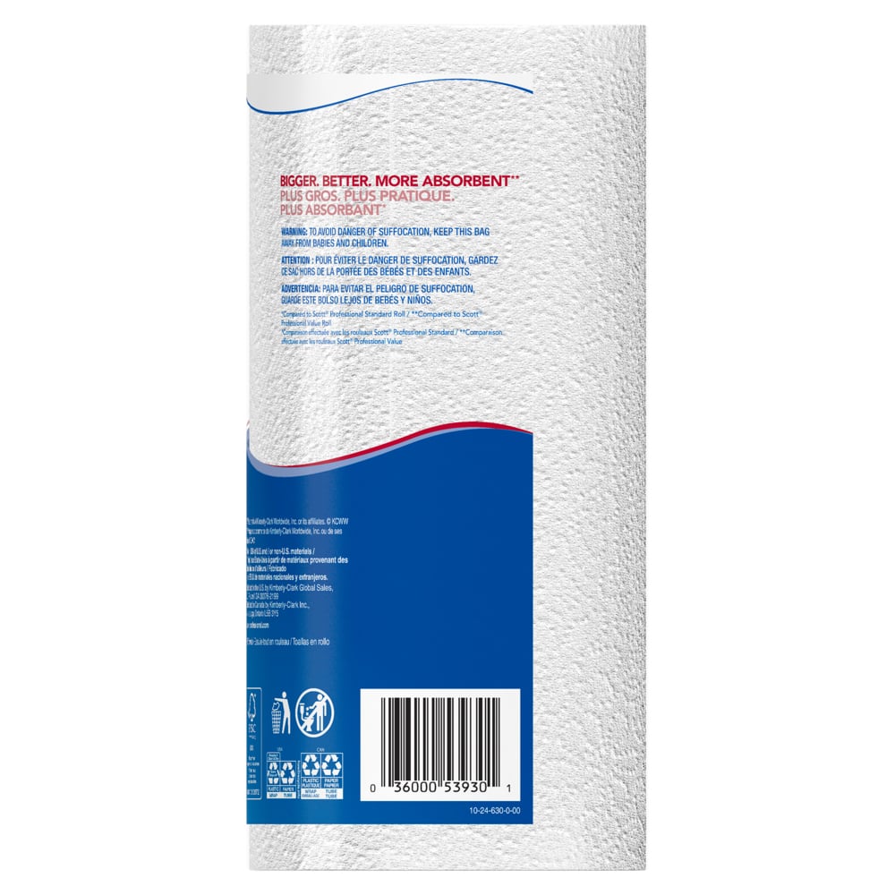 Essuie-tout Scott® Professional (53930) avec poches d'absorption à séchage rapide, rouleaux d'essuie-tout MEGA perforés, 112 feuilles / rouleau, 20 rouleaux / caisse - 53930