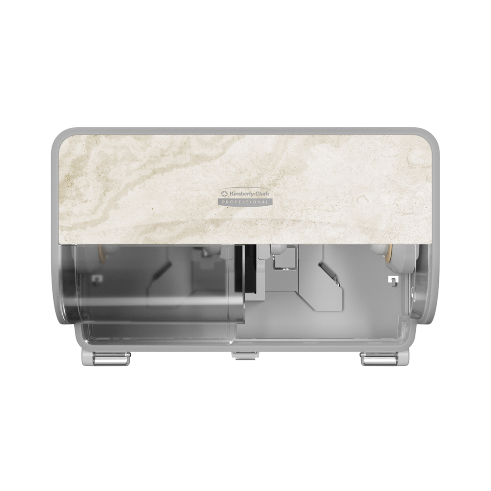 Kimberly-Clark Professional™ ICON™ Coreless Standard Roll Horizontal Toilet Paper Dispenser 2 Roll (58742), with Warm Marble Design Faceplate, 7.9" x 12.4" x 6.42" (Qty 1) - 58742