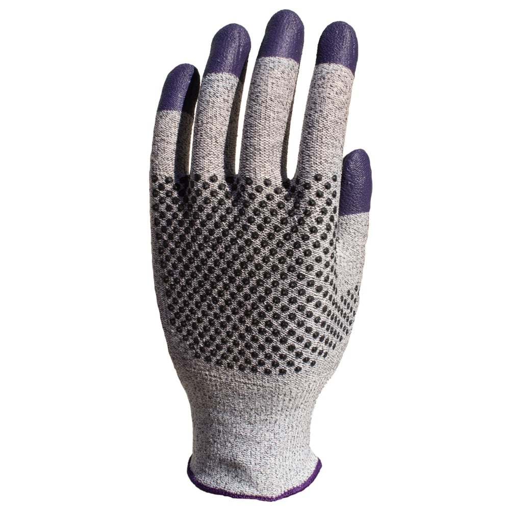 Gants résistants aux coupures en nitrile violet KleenGuard G60 (97433), taille 10 (TG), gris et noirs avec doigts violets, ambidextres, 1 paquet, 24 gants - 97433