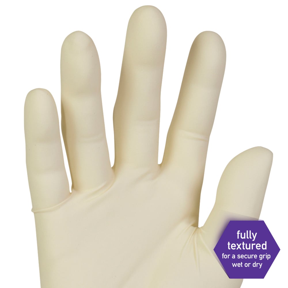 Kimberly-Clark™  PFE Latex Exam Gloves (57550), 6.3 Mil, Ambidextrous, 9.5”, XL, Natural Color, 90 / Box, 10 Boxes, 900 Gloves / Case - 57550