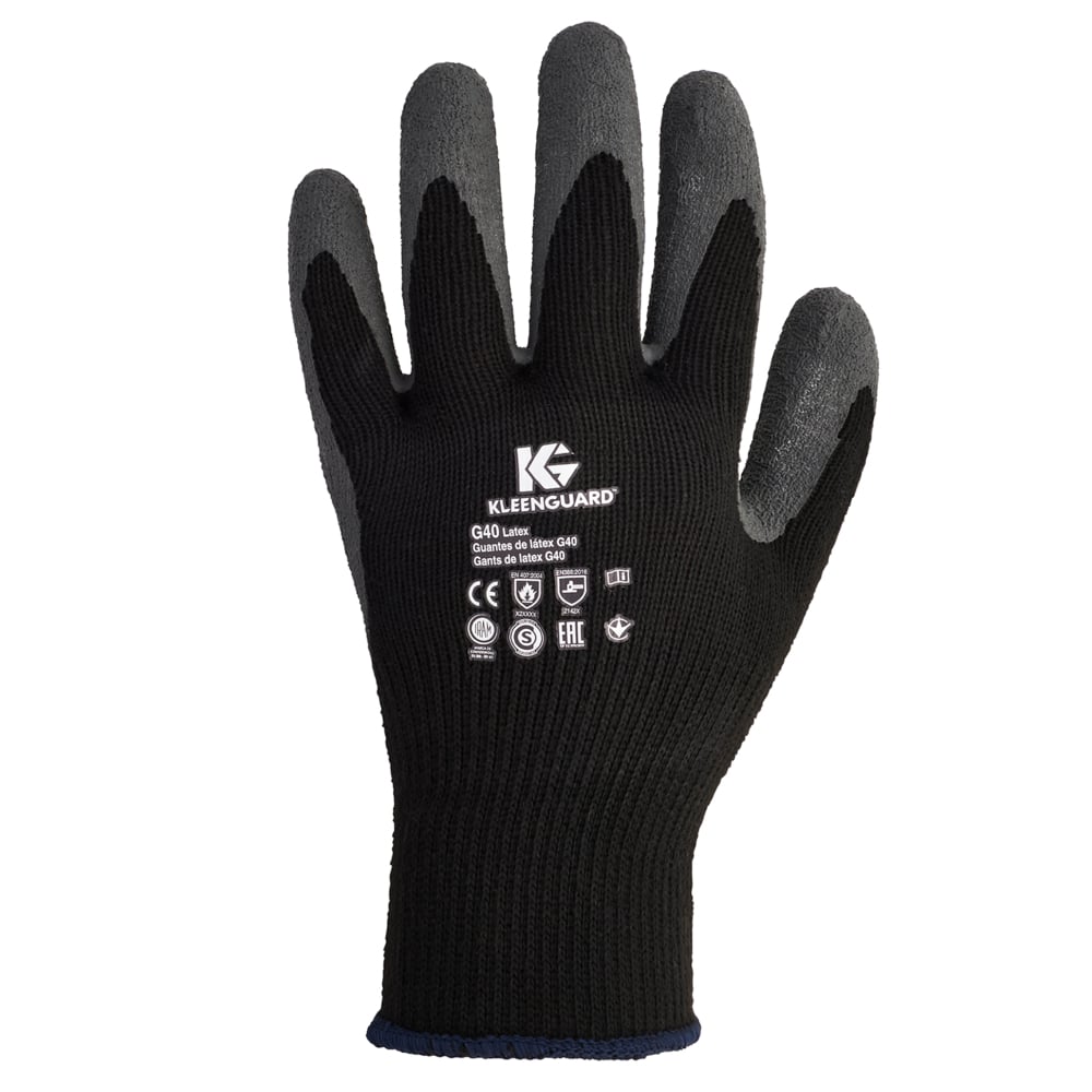 KleenGuard™ G40 Latex Coated Gloves (97272), Black & Grey, Large (9), 60 Pairs/ Case, 5 Bags of 12 Pairs - 97272