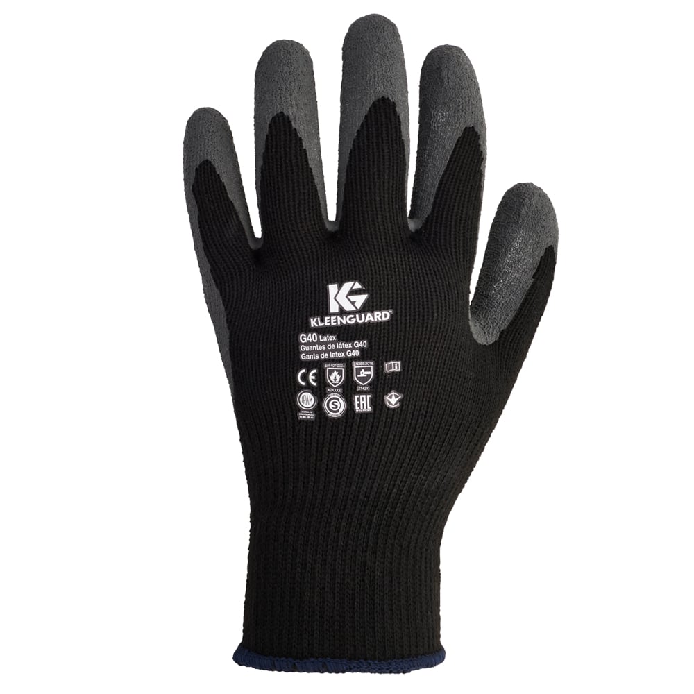 Gants recouverts de latex Kleenguard G40 (97272), noirs et Gris, grands (9), 60 paires/caisse, 5 sacs de 12 paires - 97272