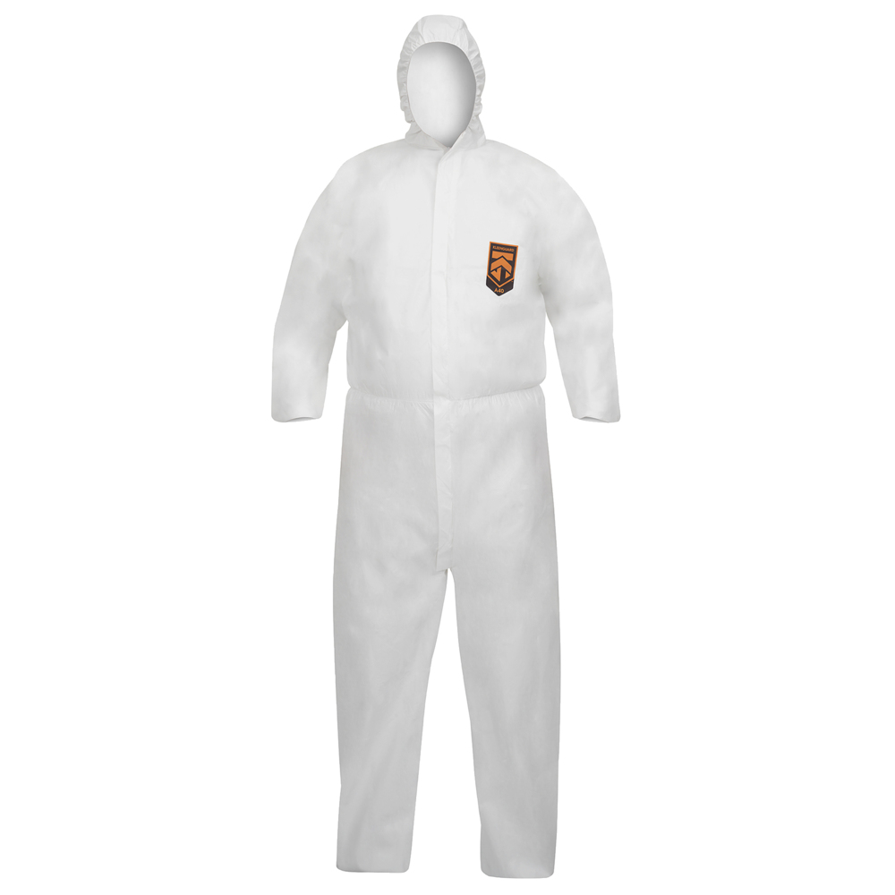 KleenGuard™ A40 Reflex™ Liquid & Particle Protection Coveralls (47998), Respirator Fit Hood, Storm Flap Zip Front, Elastic Waist, Wrists & Ankles with Thumb Loops, White, 2XL, 25  - 47998